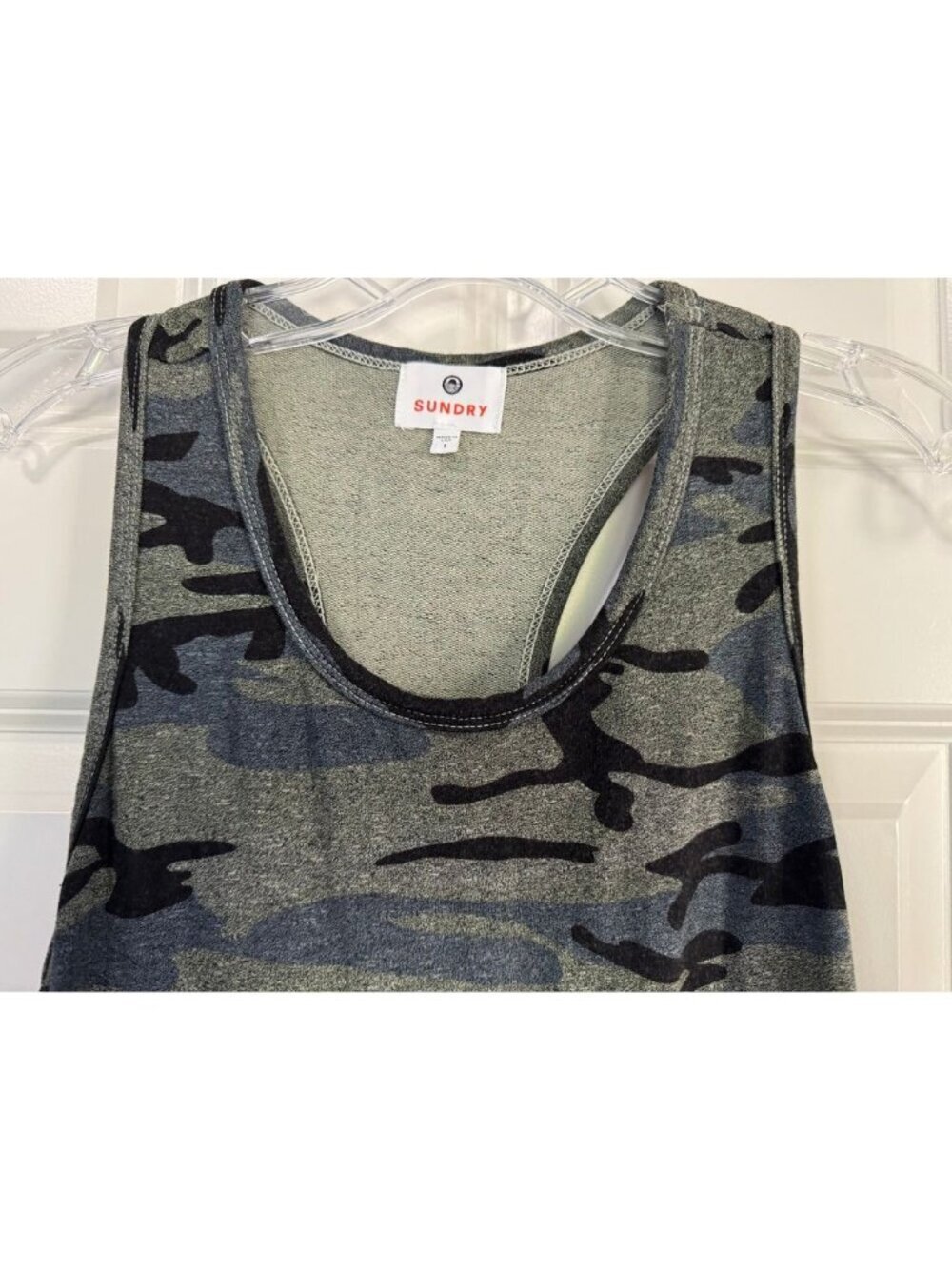 Sundry Camo Racerback Tank Dress Drawstring Waist Pockets Women's Size 1 Small - Picture 4 of 9